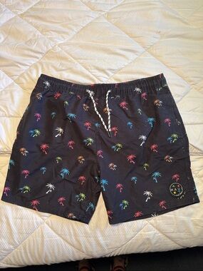 Maui and sons Black Swim Trunks with Neon Palm Trees Jim men’s large L